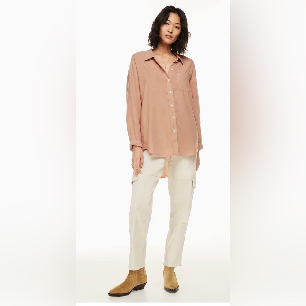 Aritzia Peach Button Down Linen Shirt